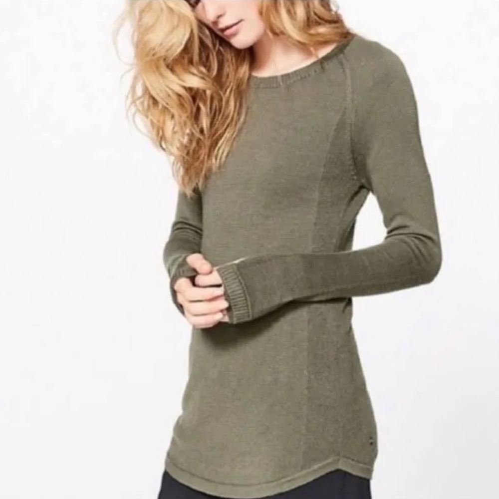 Lululemon sunshine coast be bold long sleeve knit in fatigue green